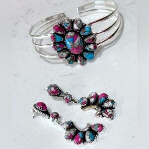 925 Sterling Silver & Cotton Candy Turquoises Set